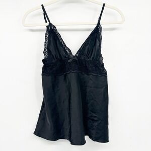 Seven til Midnight Womens Y2K Whimsigoth Dark Black Lace Trim Satin Cami Tank M